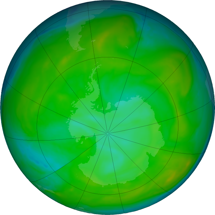 Antarctic ozone map for 13 December 2019